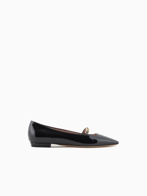 EMPORIO ARMANI Pointed-toe ballerinas in patent leather with an eagle plate