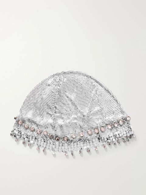 rabanne Fringed crystal-embellished silver-tone chainmail hat Silver