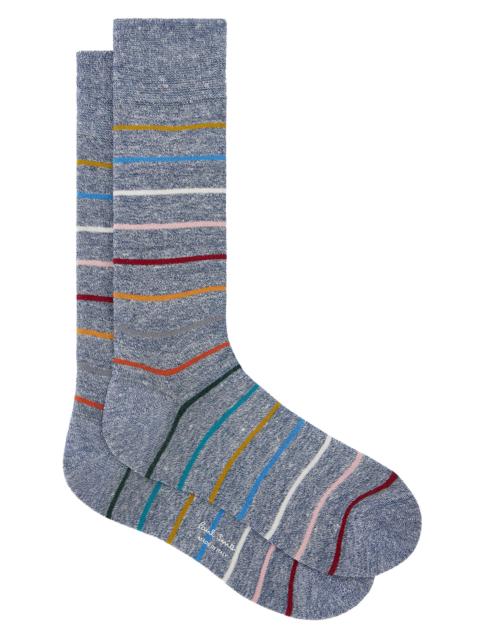 Paul Smith Men's 2-Pack Signature Stripe Linen-Blend Socks - Grey Navy