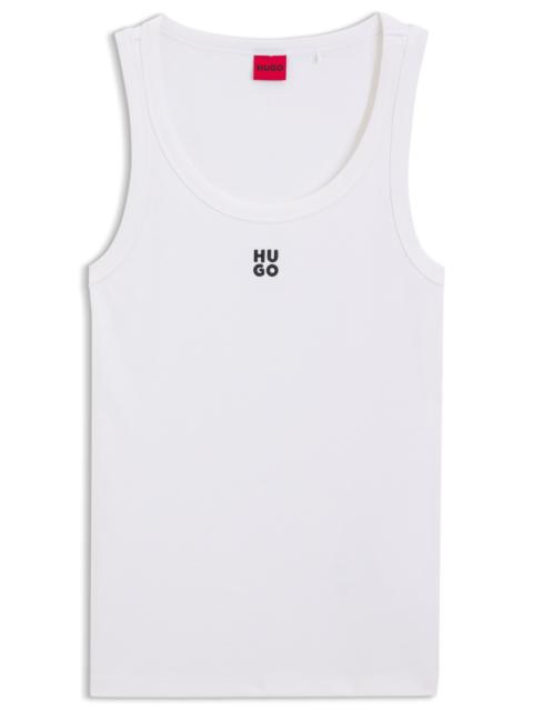 HUGO RIBBED TANK TOP WITH EMBROIDERED STACKED LOGO