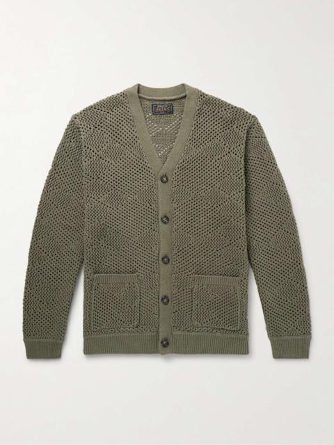 BEAMS PLUS Argyle Open-Knit Cotton and Linen-Blend Cardigan
