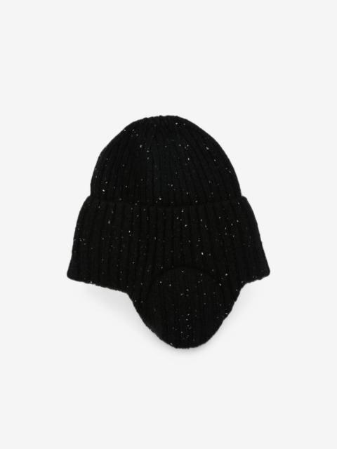 sage NATION ribbed-knit ear-flap beanie hat