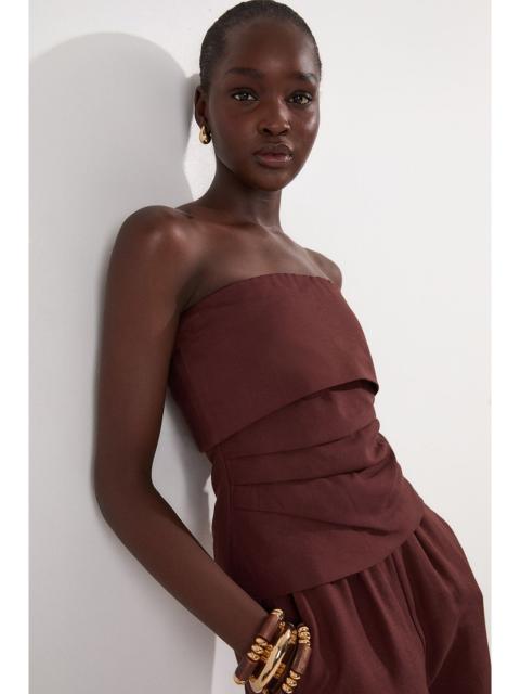KAREN MILLEN Linen Viscose Woven Bandeau Top With Ruched Side Detail