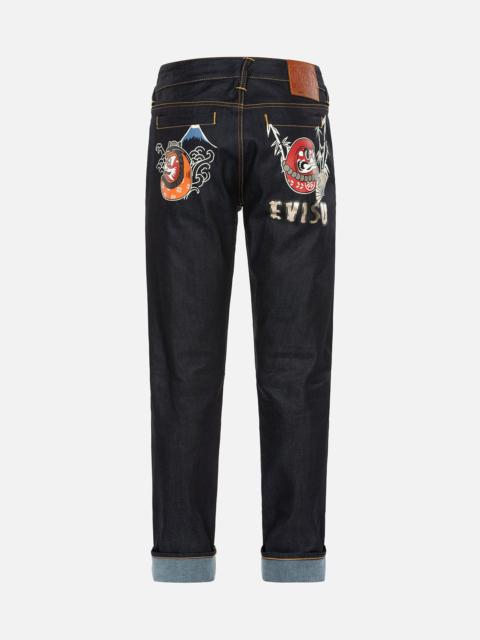 EVISU Kumadori Daruma Print Carrot Fit Denim Jeans #2017