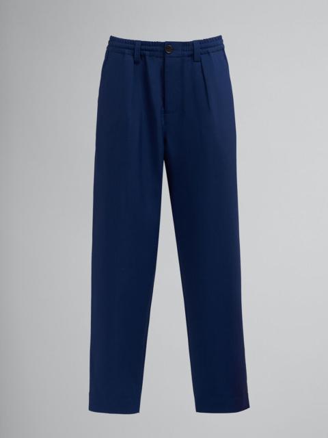BLUE BLACK TROPICAL WOOL CROPPED TROUSERS