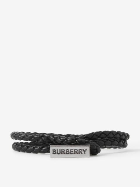 Burberry Logo Engraved Braided Leather Bracelet
