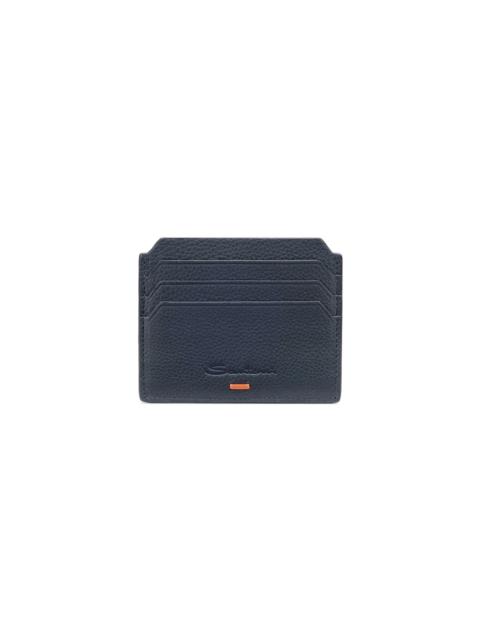Santoni Blue tumbled leather credit card holder