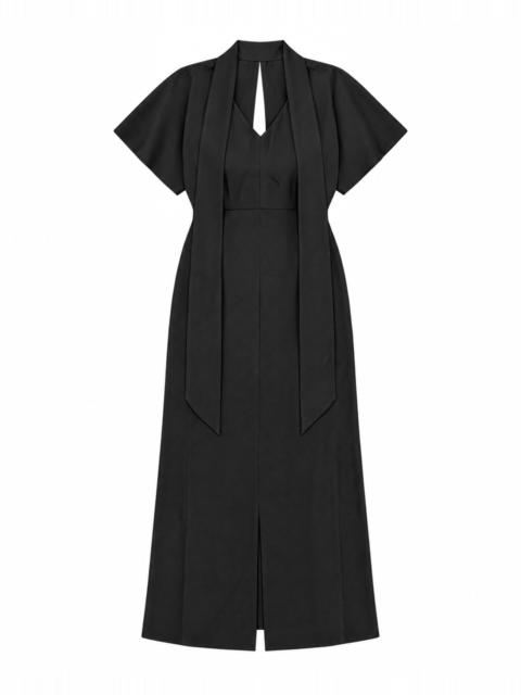 The Kooples BROWN SATIN MAXI DRESS WITH A LAVALLIÈRE NECKLINE