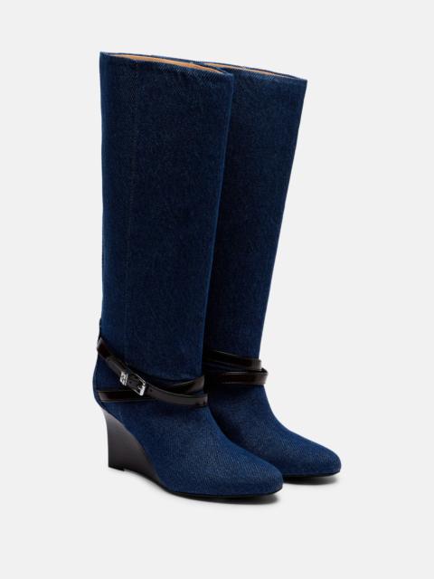 GANNI Kat denim knee-high wedge boots