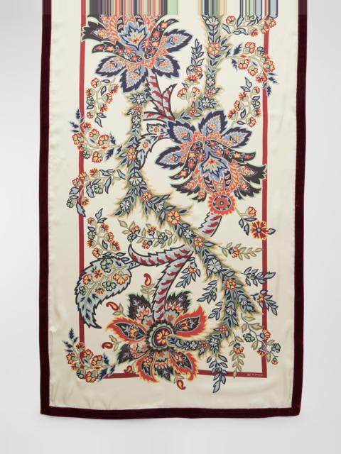 Etro Bohemian Print Scarf With Velvet Trim