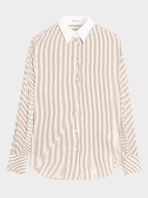 Brunello Cucinelli Silk-Blend Striped Buttoned Shirt