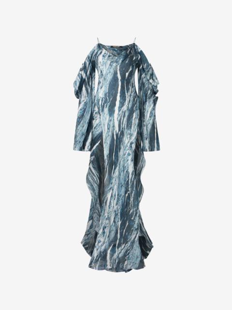 Roberto Cavalli Marble-Print Flowing Dress