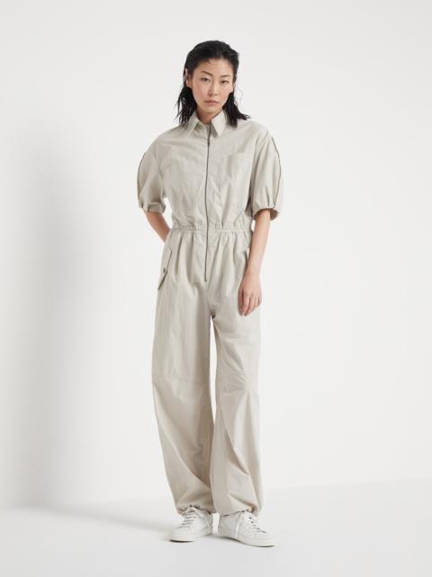 Brunello Cucinelli Lightweight wrinkled cotton poplin utility jumpsuit with monili