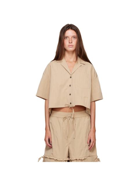 GANNI Beige Washed Cotton Cropped Bowling Shirt