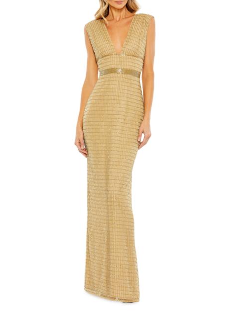 MAC DUGGAL Women's Beaded V-Neck Column Gown - Gold
