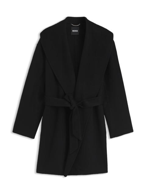 BOSS SHAWL-LAPEL WRAP COAT IN A MELANGE WOOL BLEND