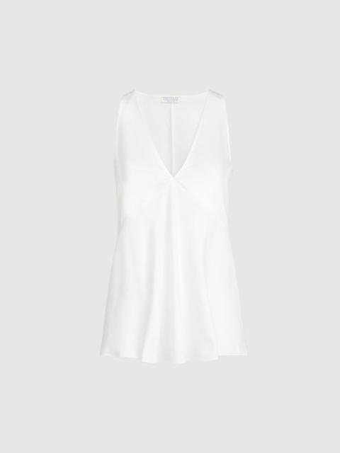 Brunello Cucinelli Cotton and silk satin top with fluid twill panel