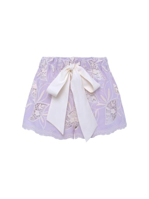 SIEDRÉS Shol Bow-Detailed Poplin-Lace Shorts purple