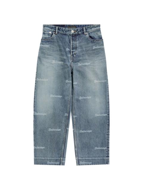 BALENCIAGA logo-print tapered cropped jeans