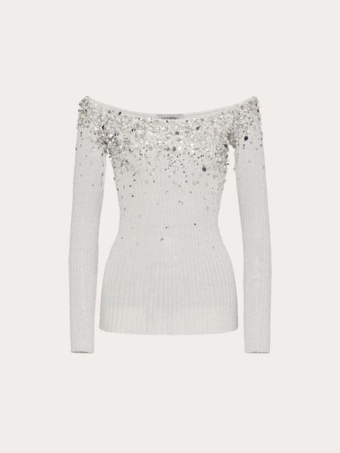 Valentino Embellished Viscose and Metallic Fiber Sweater