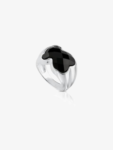 TOUS Silver TOUS Color Ring with faceted Onyx 1,3cm.
