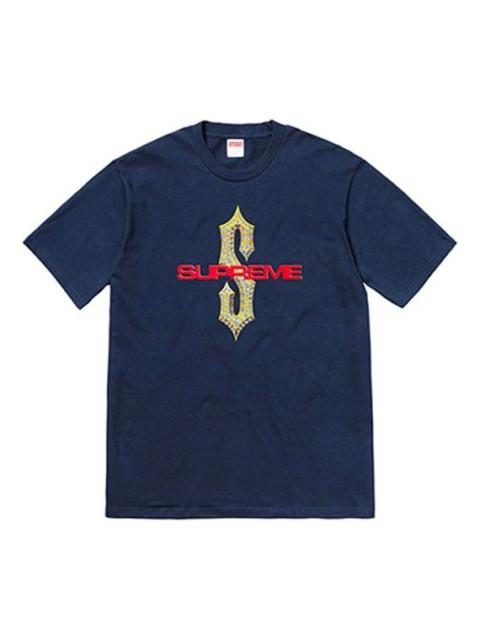 Supreme Supreme SS18 Diamonds Tee Navy Diamond Printing Short Sleeve Unisex Navy Blue SUP-SS18-0104