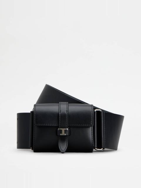 Tod's BELT WITH MICRO BAG IN LEATHER - BLACK