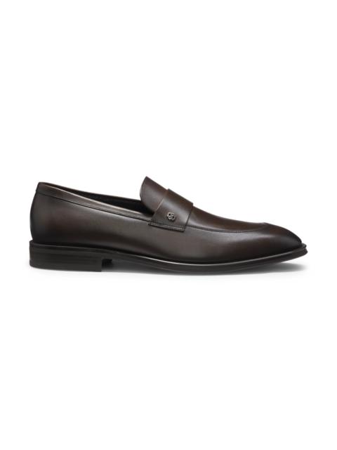 BOSS LEATHER LOAFERS WITH DOUBLE B MONOGRAM TRIM