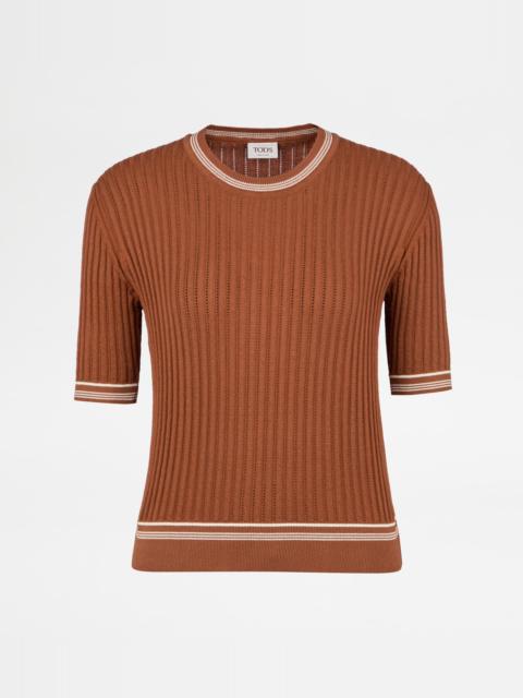 Tod's T-SHIRT IN COTTON KNIT - ORANGE