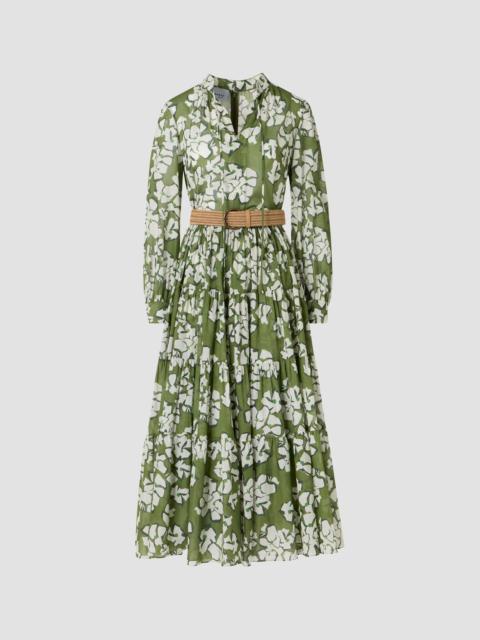 AKRIS Women's Floral Cotton Belted Midi Dress - Green Tea Cream Olive