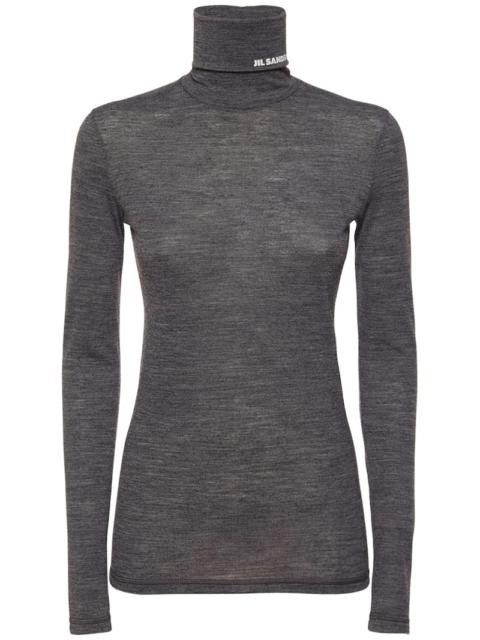 LOGO WOOL BLEND JERSEY TURTLENECK TOP