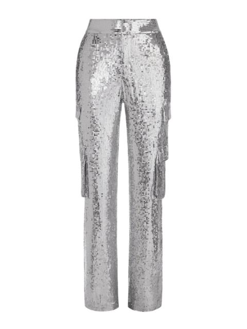 Alice + Olivia HAYES SEQUIN EMBELLISHED WIDE LEG PANT