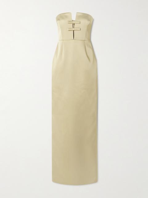 THE NEW ARRIVALS ILKYAZ OZEL Noa Strapless Bow-embellished Satin Gown