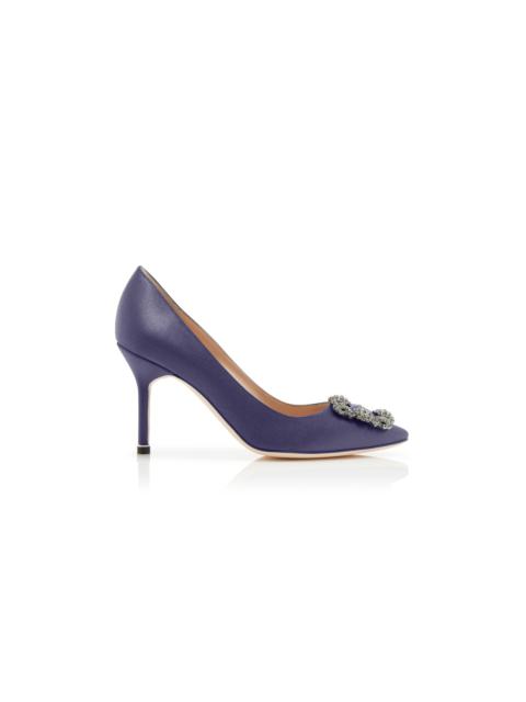 Manolo Blahnik Dark Blue Satin Jewel Buckle Pumps