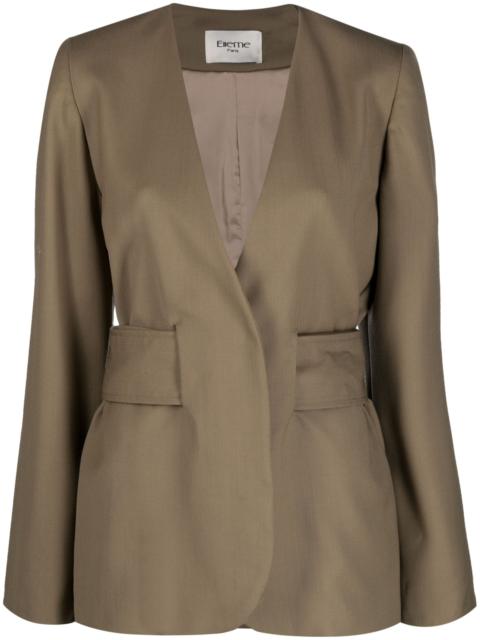 Elleme Green Collarless Belted Blazer