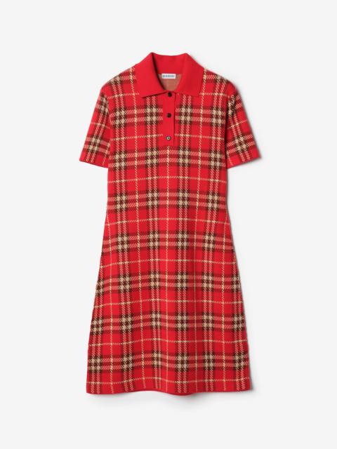 Check Wool Cotton Polo Shirt Dress