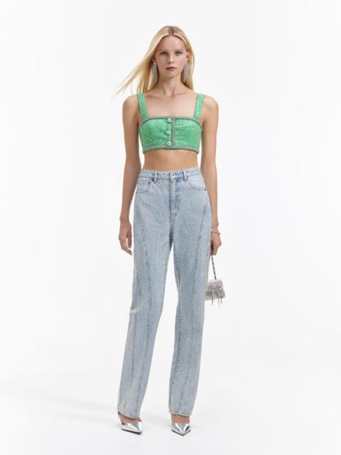 self-portrait Green Boucle Crop Top