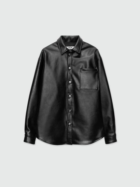 MSGM Black shirt with structured faux leather pocket