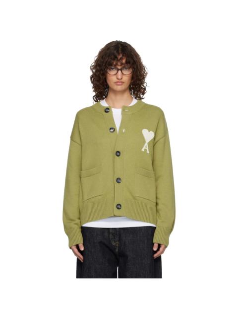 AMI Paris Green Wool Crewneck Ami de Coeur Cardigan