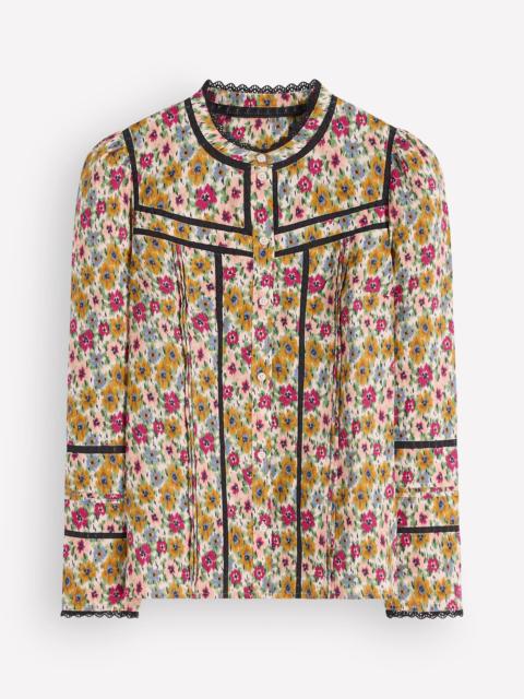 BODEN Carmen Lace Trim Cotton Top-Multi, Flecked Garden