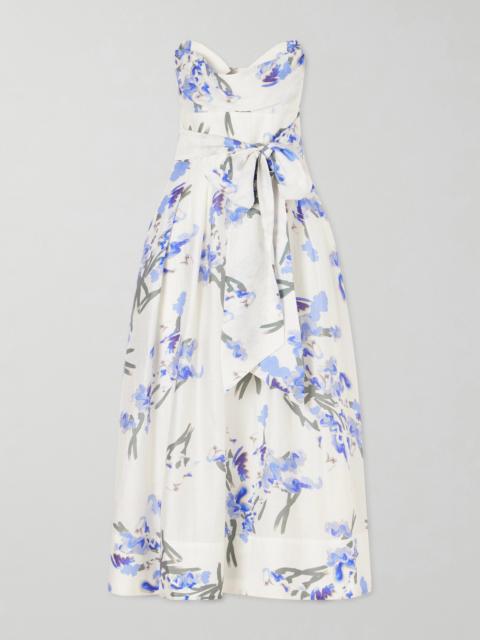 REBECCA VALLANCE Bluebell Belted Draped Floral-print Organza Midi Dress