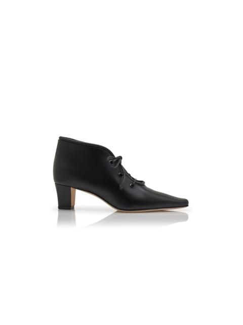 Manolo Blahnik Black Calf Leather Lace-Up Shoe Booties