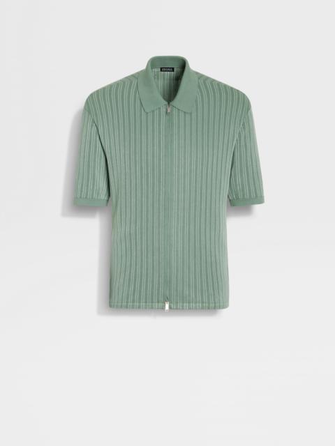 ZEGNA SAGE GREEN AND LIGHT GREEN COTTON AND SILK POLO SHIRT