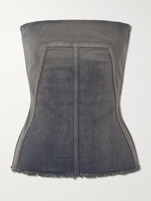 Rick Owens Strapless frayed denim top Gray