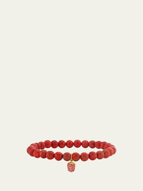SYDNEY EVAN 14K Ruby Bell Pepper on Red Coral Stretch Bracelet