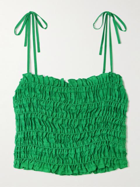 TORY BURCH Smocked Lyocell-blend Top