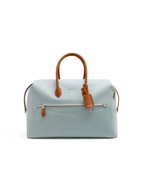 Santoni Light blue tumbled leather weekend bag