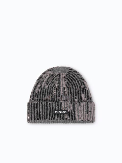 PINKO BEANIE WITH SEQUINS AND PINKO LOGO LETTERING