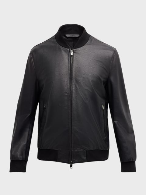 Men's Perforated Leather Bomber Jacket
