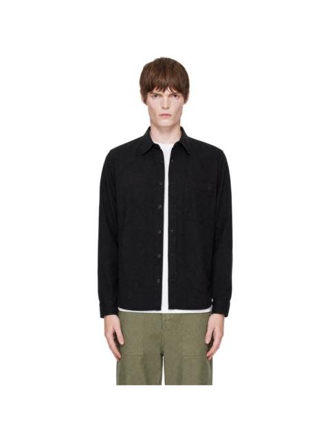 Merz b. Schwanen Black Cotton Twill Long Sleeve Shirt